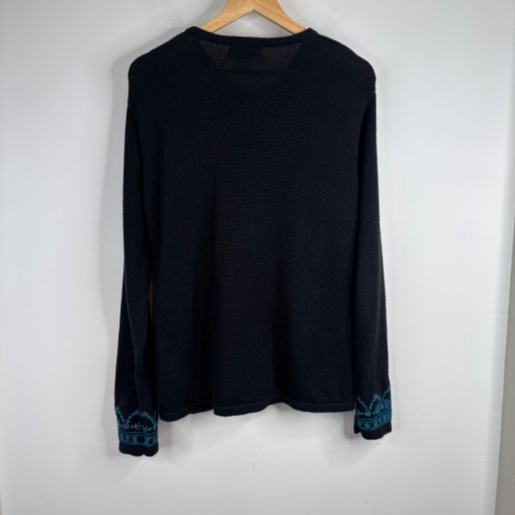 Vintage Embroidered Cardigan Sweater M Black Boho Whimsigoth Ramie Cotton Granny - Picture 4 of 9